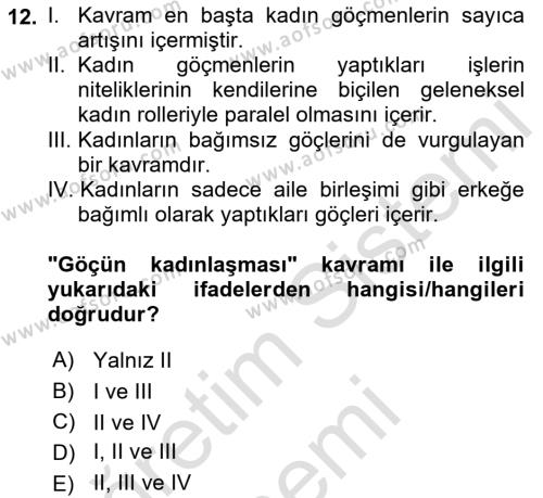 Göçmen Ve Sığınmacılarla Sosyal Hizmet Dersi 2023 - 2024 Yılı (Final) Dönem Sonu Sınavı 12. Soru