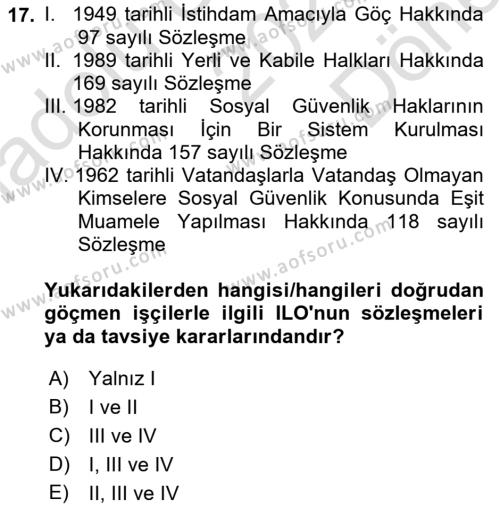 Göçmen Ve Sığınmacılarla Sosyal Hizmet Dersi 2023 - 2024 Yılı (Final) Dönem Sonu Sınavı 17. Soru