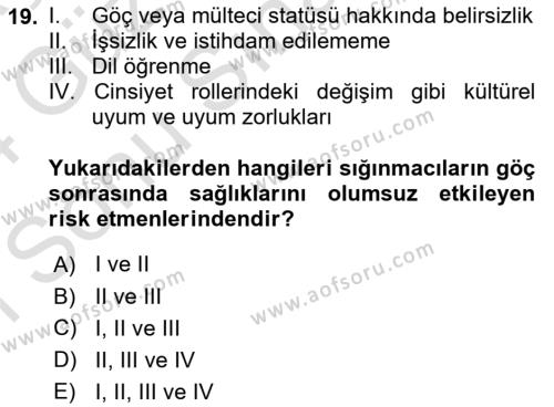 Göçmen Ve Sığınmacılarla Sosyal Hizmet Dersi 2023 - 2024 Yılı (Final) Dönem Sonu Sınavı 19. Soru