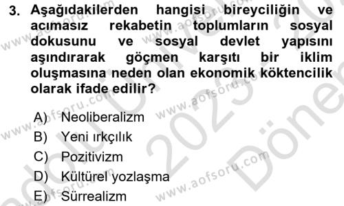 Göçmen Ve Sığınmacılarla Sosyal Hizmet Dersi 2023 - 2024 Yılı (Final) Dönem Sonu Sınavı 3. Soru