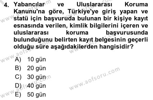 Göçmen Ve Sığınmacılarla Sosyal Hizmet Dersi 2023 - 2024 Yılı (Final) Dönem Sonu Sınavı 4. Soru