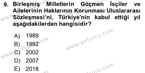 Göçmen Ve Sığınmacılarla Sosyal Hizmet Dersi 2023 - 2024 Yılı (Final) Dönem Sonu Sınavı 9. Soru