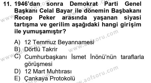 Türk Siyasal Hayatı Dersi 2012 - 2013 Yılı (Vize) Ara Sınavı 11. Soru