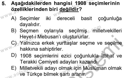 Türk Siyasal Hayatı Dersi 2012 - 2013 Yılı (Vize) Ara Sınavı 5. Soru