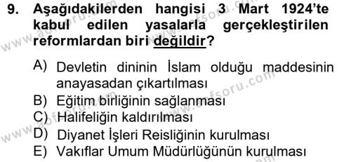 Türk Siyasal Hayatı Dersi 2012 - 2013 Yılı (Vize) Ara Sınavı 9. Soru