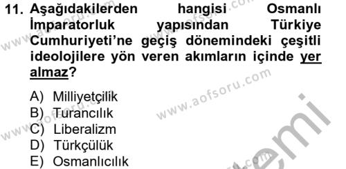 Türk Siyasal Hayatı Dersi 2012 - 2013 Yılı (Final) Dönem Sonu Sınavı 11. Soru