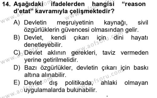 Türk Siyasal Hayatı Dersi 2012 - 2013 Yılı (Final) Dönem Sonu Sınavı 14. Soru