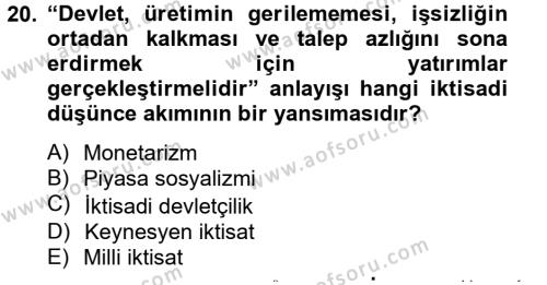 Türk Siyasal Hayatı Dersi 2012 - 2013 Yılı (Final) Dönem Sonu Sınavı 20. Soru