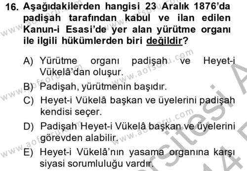 Türk Siyasal Hayatı Dersi 2013 - 2014 Yılı (Vize) Ara Sınavı 16. Soru