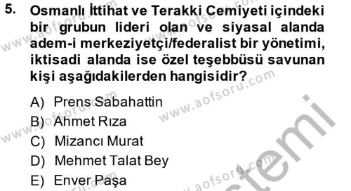 Türk Siyasal Hayatı Dersi 2013 - 2014 Yılı (Vize) Ara Sınavı 5. Soru