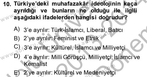 Türk Siyasal Hayatı Dersi 2013 - 2014 Yılı (Final) Dönem Sonu Sınavı 10. Soru