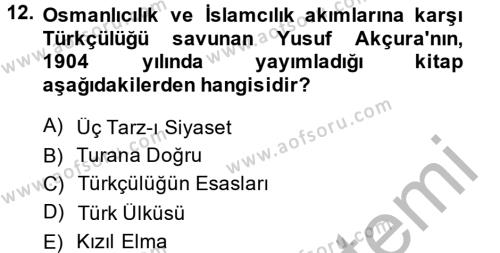 Türk Siyasal Hayatı Dersi 2013 - 2014 Yılı (Final) Dönem Sonu Sınavı 12. Soru