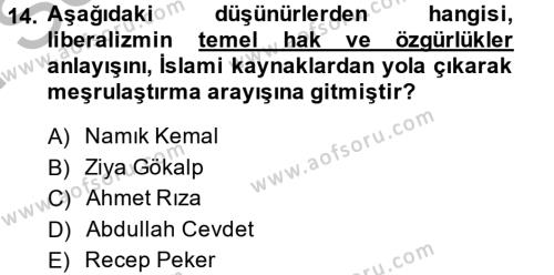 Türk Siyasal Hayatı Dersi 2013 - 2014 Yılı (Final) Dönem Sonu Sınavı 14. Soru