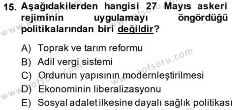 Türk Siyasal Hayatı Dersi 2013 - 2014 Yılı (Final) Dönem Sonu Sınavı 15. Soru