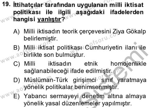 Türk Siyasal Hayatı Dersi 2013 - 2014 Yılı (Final) Dönem Sonu Sınavı 19. Soru