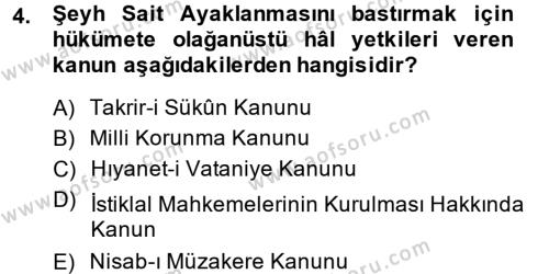 Türk Siyasal Hayatı Dersi 2013 - 2014 Yılı (Final) Dönem Sonu Sınavı 4. Soru