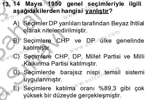 Türk Siyasal Hayatı Dersi 2014 - 2015 Yılı (Vize) Ara Sınavı 13. Soru