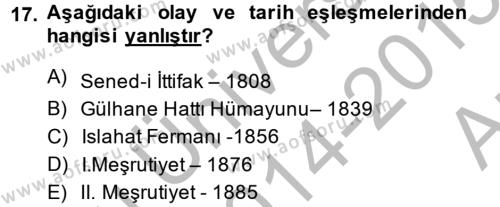 Türk Siyasal Hayatı Dersi 2014 - 2015 Yılı (Vize) Ara Sınavı 17. Soru