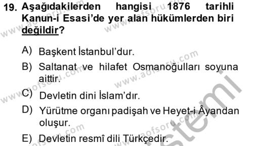 Türk Siyasal Hayatı Dersi 2014 - 2015 Yılı (Vize) Ara Sınavı 19. Soru