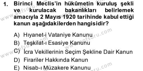Türk Siyasal Hayatı Dersi 2014 - 2015 Yılı (Final) Dönem Sonu Sınavı 1. Soru