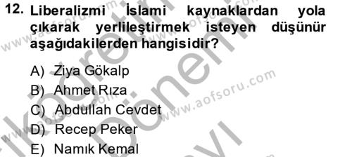 Türk Siyasal Hayatı Dersi 2014 - 2015 Yılı (Final) Dönem Sonu Sınavı 12. Soru