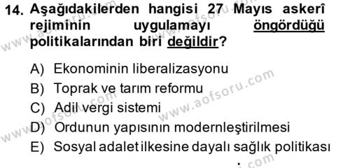 Türk Siyasal Hayatı Dersi 2014 - 2015 Yılı (Final) Dönem Sonu Sınavı 14. Soru
