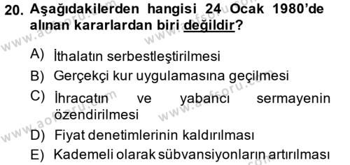 Türk Siyasal Hayatı Dersi 2014 - 2015 Yılı (Final) Dönem Sonu Sınavı 20. Soru