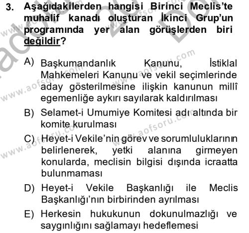 Türk Siyasal Hayatı Dersi 2014 - 2015 Yılı (Final) Dönem Sonu Sınavı 3. Soru