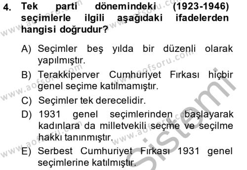 Türk Siyasal Hayatı Dersi 2014 - 2015 Yılı (Final) Dönem Sonu Sınavı 4. Soru
