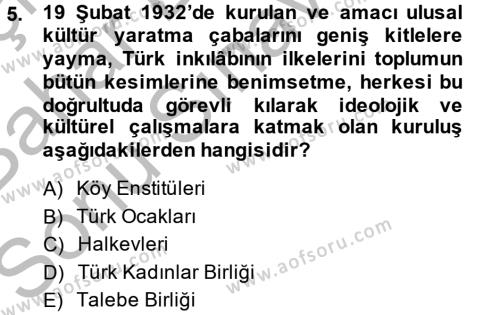 Türk Siyasal Hayatı Dersi 2014 - 2015 Yılı (Final) Dönem Sonu Sınavı 5. Soru
