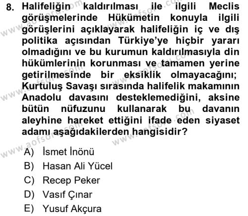 Türk Siyasal Hayatı Dersi 2015 - 2016 Yılı (Vize) Ara Sınavı 8. Soru