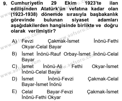 Türk Siyasal Hayatı Dersi 2015 - 2016 Yılı (Vize) Ara Sınavı 9. Soru