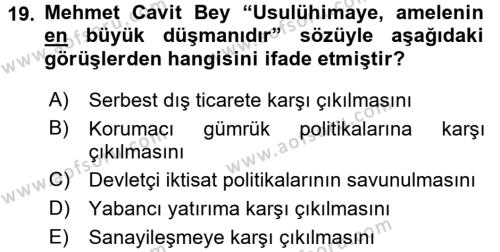 Türk Siyasal Hayatı Dersi 2015 - 2016 Yılı (Final) Dönem Sonu Sınavı 19. Soru
