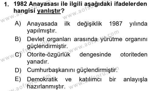 Türk Siyasal Hayatı Dersi 2016 - 2017 Yılı (Vize) Ara Sınavı 1. Soru