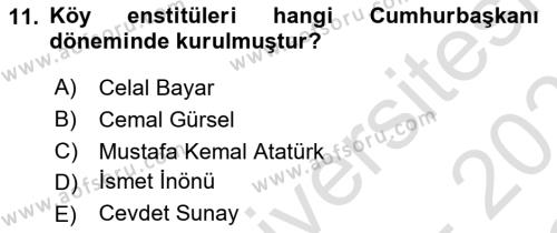 Türk Siyasal Hayatı Dersi 2020 - 2021 Yılı Yaz Okulu Sınavı 11. Soru