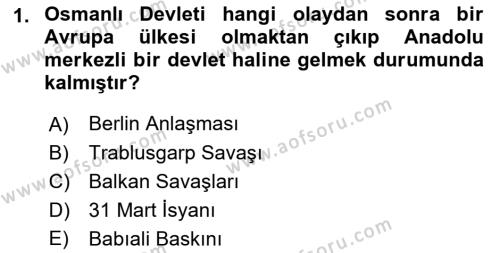 Türk Siyasal Hayatı Dersi 2021 - 2022 Yılı (Vize) Ara Sınavı 1. Soru