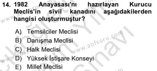 Türk Siyasal Hayatı Dersi 2021 - 2022 Yılı (Vize) Ara Sınavı 14. Soru