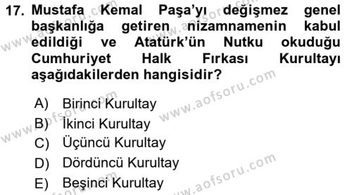 Türk Siyasal Hayatı Dersi 2021 - 2022 Yılı (Vize) Ara Sınavı 17. Soru