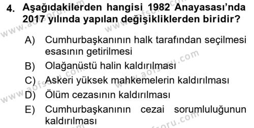 Türk Siyasal Hayatı Dersi 2021 - 2022 Yılı (Vize) Ara Sınavı 4. Soru