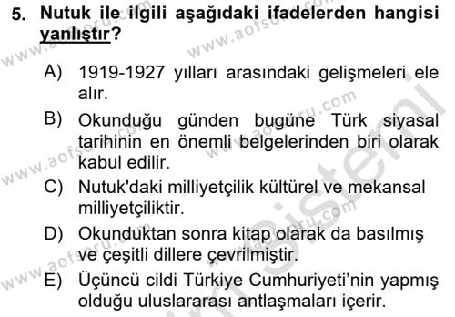 Türk Siyasal Hayatı Dersi 2021 - 2022 Yılı (Vize) Ara Sınavı 5. Soru