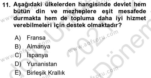 Türk Siyasal Hayatı Dersi 2021 - 2022 Yılı (Final) Dönem Sonu Sınavı 11. Soru