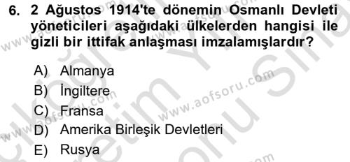 Türk Siyasal Hayatı Dersi 2021 - 2022 Yılı (Final) Dönem Sonu Sınavı 6. Soru