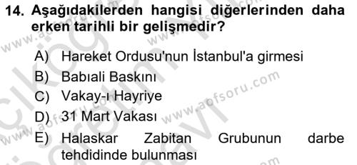 Türk Siyasal Hayatı Dersi 2021 - 2022 Yılı Yaz Okulu Sınavı 14. Soru