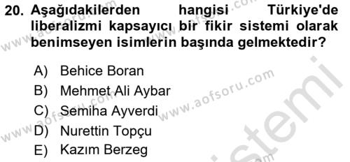 Türk Siyasal Hayatı Dersi 2021 - 2022 Yılı Yaz Okulu Sınavı 20. Soru