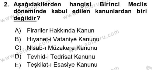 Türk Siyasal Hayatı Dersi 2022 - 2023 Yılı Yaz Okulu Sınavı 2. Soru