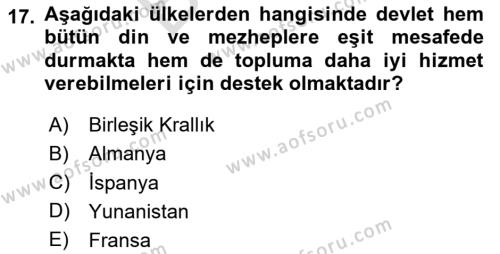 Türk Siyasal Hayatı Dersi 2023 - 2024 Yılı (Final) Dönem Sonu Sınavı 17. Soru