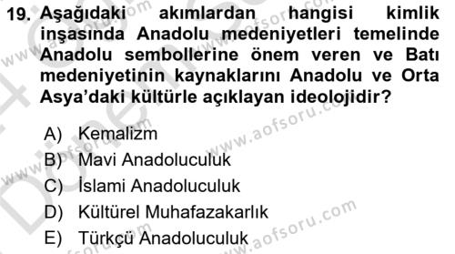 Türk Siyasal Hayatı Dersi 2023 - 2024 Yılı (Final) Dönem Sonu Sınavı 19. Soru