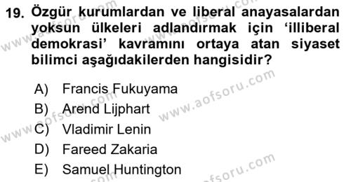 Siyaset Bilimi Dersi 2020 - 2021 Yılı Yaz Okulu Sınavı 19. Soru