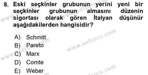 Siyaset Bilimi Dersi 2020 - 2021 Yılı Yaz Okulu Sınavı 8. Soru