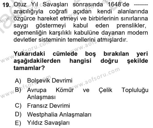 Siyaset Bilimi Dersi 2021 - 2022 Yılı (Final) Dönem Sonu Sınavı 19. Soru